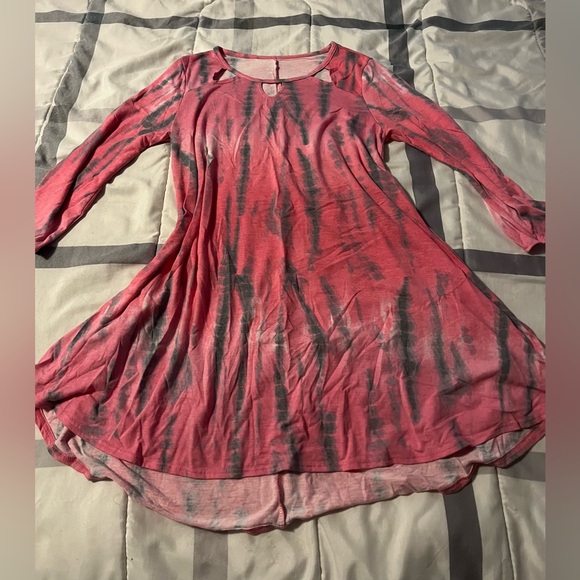 Pink and Gray Tie-Dye 3/4 Sleeve Tunic, Keyhole Detail, Sz L - Picture 1 of 1